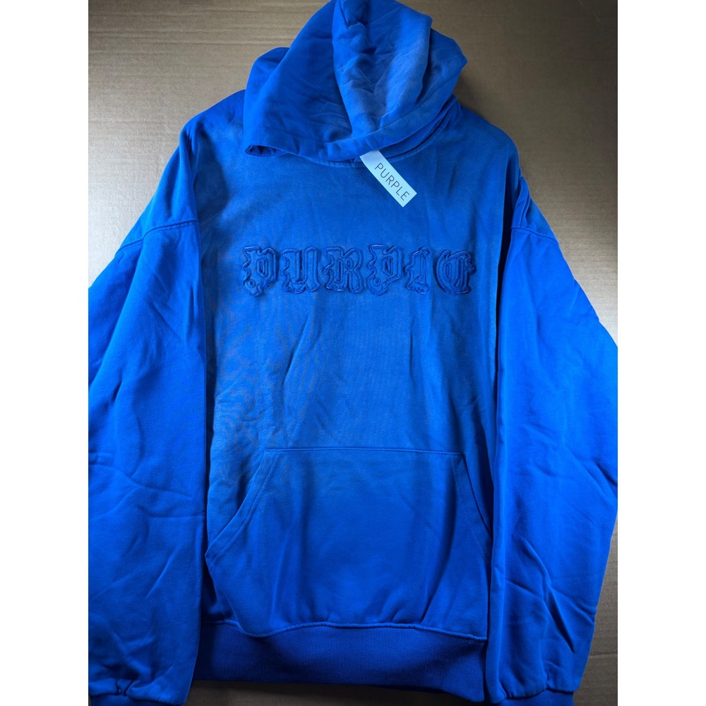 Purple Brand Hoodie Mens Large Blue Gothic Logo Embroidery Cotton Pullover